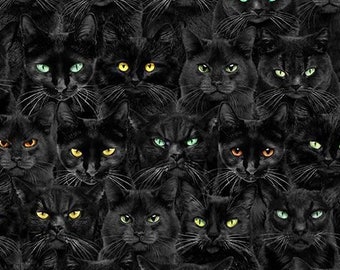 Wicked -Black Cats Magic - on black, 100% cotton fabric