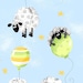 World of SusyBee, Lewe the Lamb,Lewe's Balloons Allover on Blue, Cotton Fabric, Yard