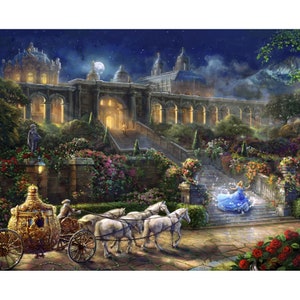 Disney Dreams 4, &quot;Clock Strikes at Midnight Panel&quot;  Cinderella, Licensed Thomas Kinkade Studios digital fabric Panel/Yard
