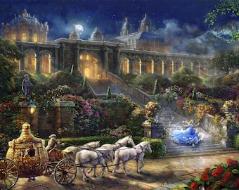 Disney Dreams 4, "Clock Strikes at Midnight Panel" Cinderella, Lizenziert Thomas Kinkade Studios digital fabric Panel/Yard