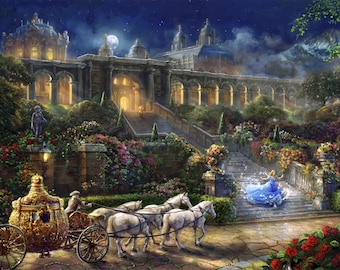 Disney Dreams 4, "Clock Strikes at Midnight Panel"  Cinderella, Licensed Thomas Kinkade Studios digital fabric Panel/Yard