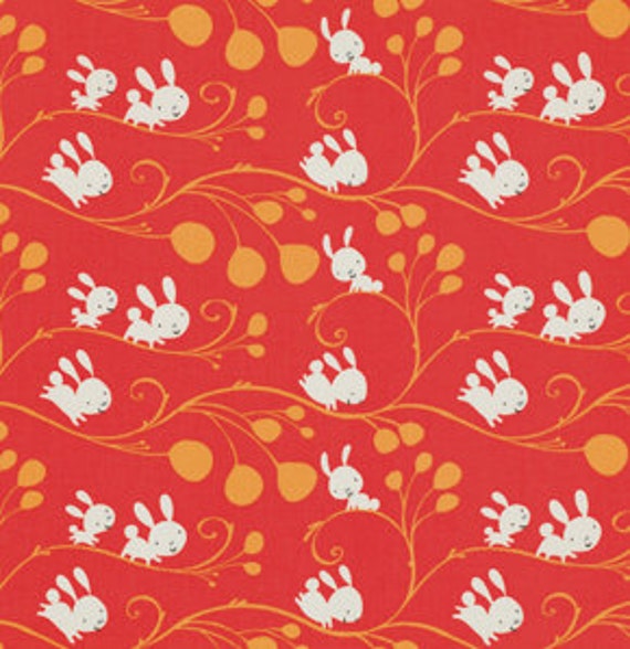 David Walker Garden Vine Pink Bunnies 100/% cotton fabric by the yard