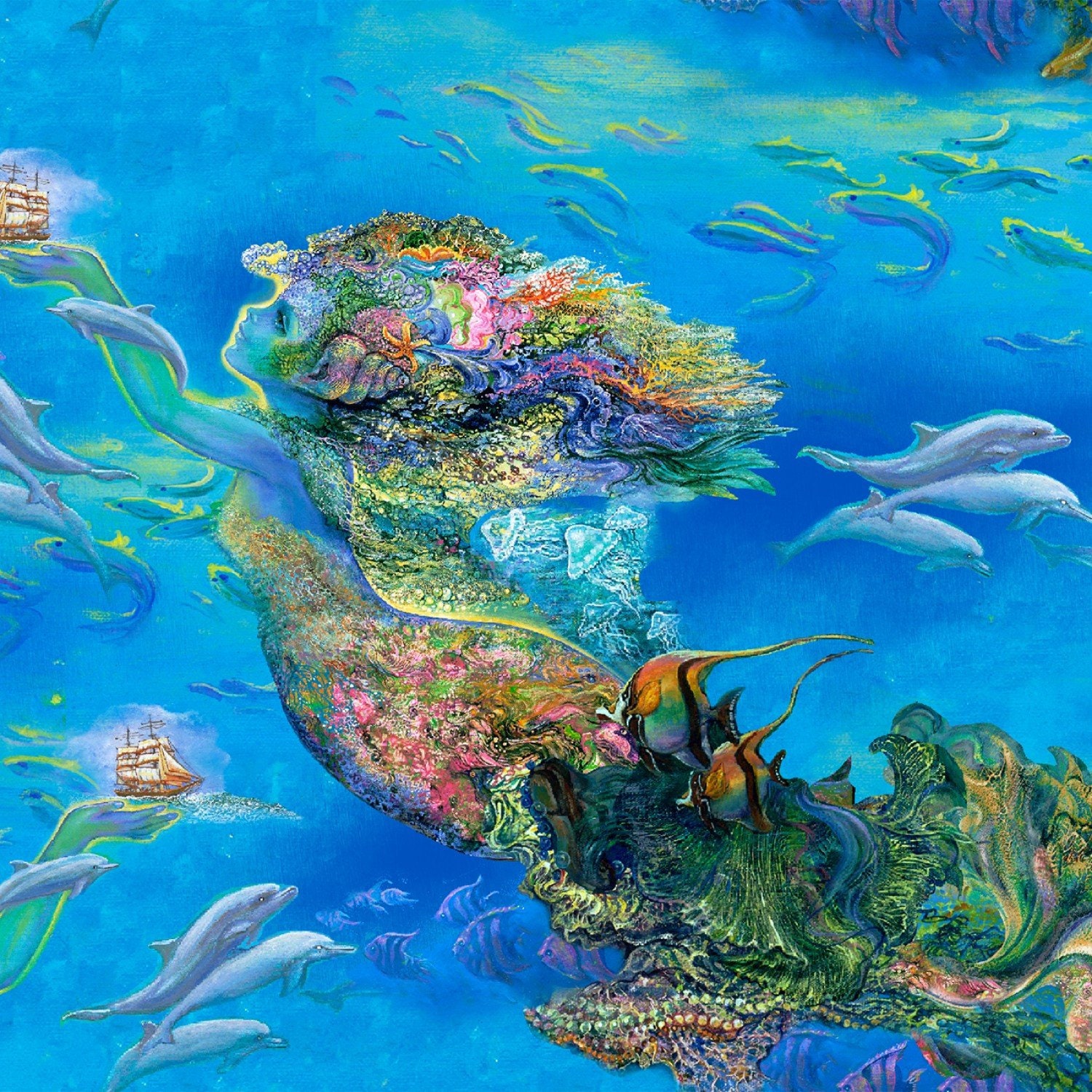 Sally Huss　サリーハース マーメイドのティーパーティ イラスト作品 Call of the Sea, Watercolor 