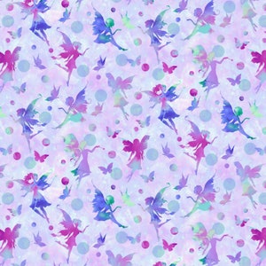 Fairy Tale Forest Collection, &quot;Fairy Silhouettes&quot; in Lilac, from Henry Glass Fabrics