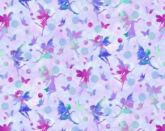 Fairy Tale Forest Collection, "Fairy Silhouettes" in Lilac, from Henry Glass Fabrics