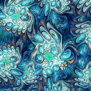FELINE FANTASIA  - Marble Abstract on Teal, from Quilting Treasures, 100% Cotton