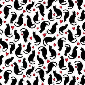 BONJOUR - New collection from  Timeless Treasures, Parisian Cats with Hearts on White, yard