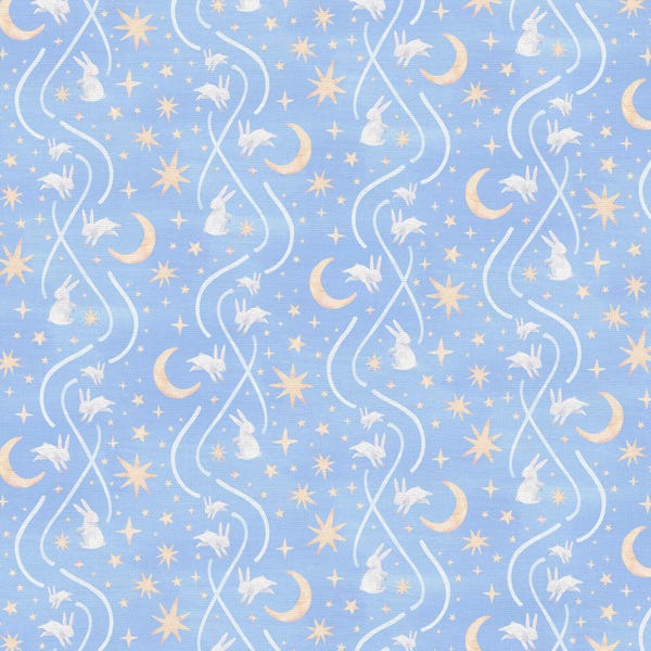 Colección Counting Sheep, "Bunny Hop" en azul, telas Paintbrush Studio, 100 % algodón orgánico