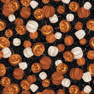 NEW from Studio E Fabrics, Midnight Magic - Tossed Pumpkins on Scrolls