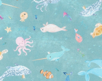 Marine Delights, Sea Creatures in Dolphin, Robert Kaufman, 100% cotton