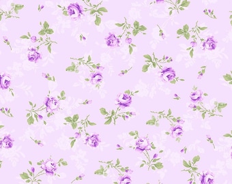 Cottage Charm - Tossed Antique Rose in Lilac, 100% cotton fabric