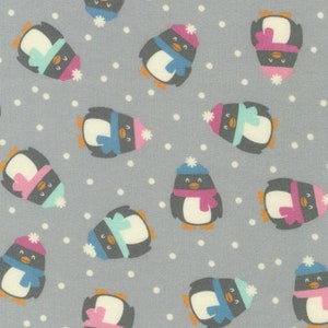 Snow Snuggles FLANNEL fabric from Robert Kaufman,  Penquins on Gray Flannel, yard
