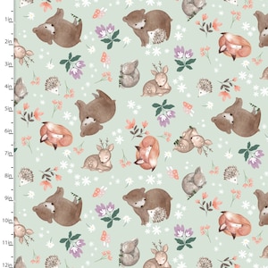 Woodland Wonder in Pink  by 3 Wishes Fabrics,  &quot;Animal Toss&quot; in Sage Green