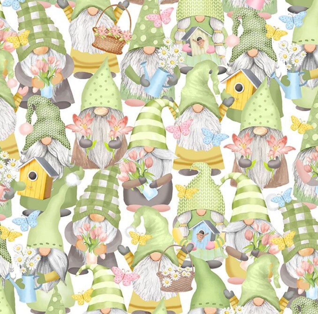 Gnome Grown, Spring Gnome and Bird Cage, 100% Digital Cotton - Etsy