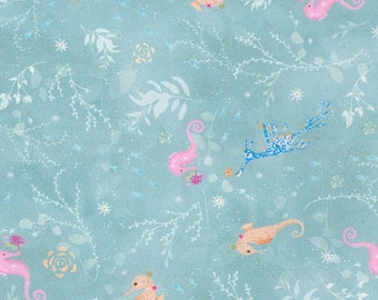 Marine Delights, SeaHorses on Coastal Fog, Robert Kaufman, 100% cotton