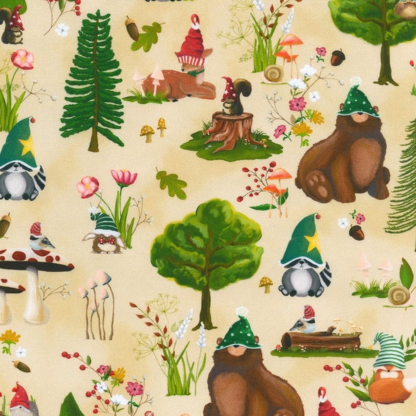 Gnomeland Critters, Forest Critters on Natural from Robert Kaufman