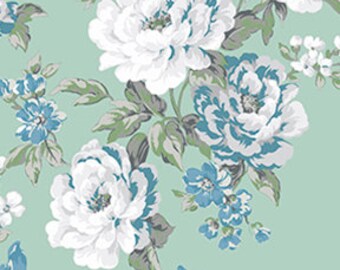 Clothworks, From Skipping stones Studio, Andalusia  Flowers in Mint,LAST 1/3 Yard