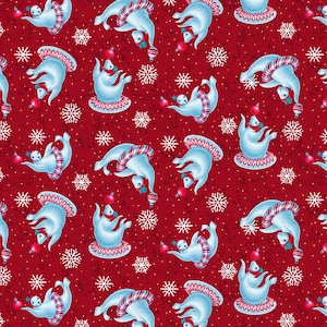 Studio E Fabrics, &quot;12 Days of Christmas&quot; Collection,  Tossed Seal on Red