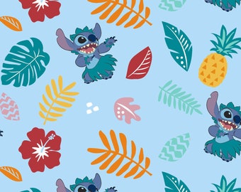 Disney, Lilo & Stitch, "Stitch Hula" on Blue, Cotton fabric, 1 yard