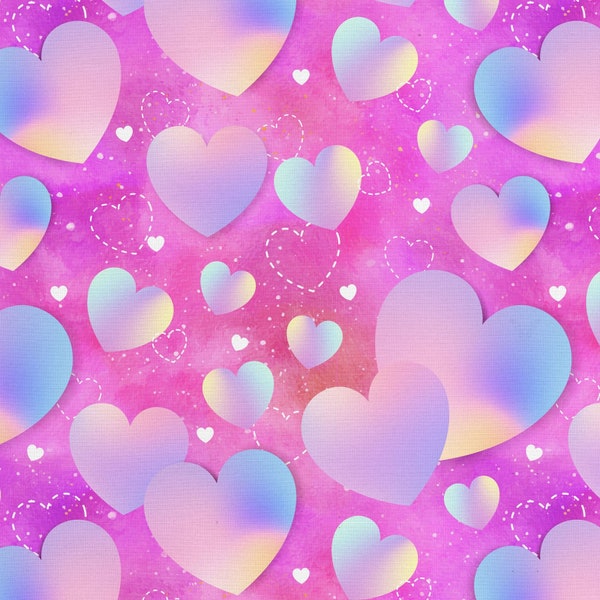 Valentine's Day, "Rainbow Hearts - Digital Print" by David Textiles, in Pink