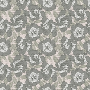 Bud to Bloom Collection, &quot; Azelias&quot; in Green - Flowers on Script , Paintbrush Studio Fabrics, 100% cotton