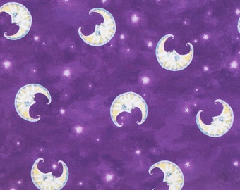 Night Owls Collection, Man in the Moon on Purple , 100% cotton