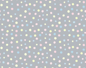 Comfy Flannel Prints - Pastel dots on Grey,  100% cotton Flannel, yard