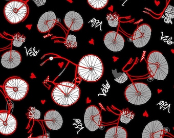 BONJOUR - New collection from  Timeless Treasures, Parisian Tossed Bikes on black, yard