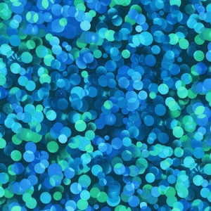 May include: Abstract background with a seamless pattern of blue and green circles. The circles are of varying sizes and are arranged in a random pattern. The background is a dark blue colour.
