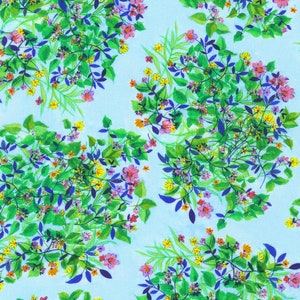 Bee Free by Lauren Wan, Bouquet on Light BLUE, 100% cotton