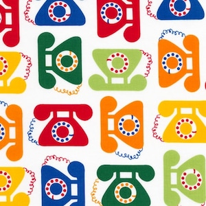 Ann Kelle's new line, "This and That", Retro Antique Telephones in Bright, 1/2 yard