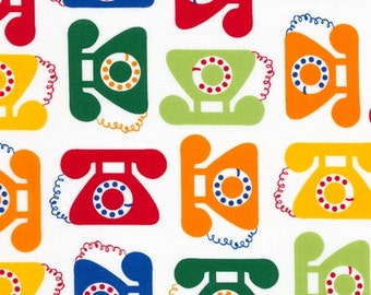 Ann Kelle's new line, "This and That", Retro Antique Telephones in Bright, 1/2 yard