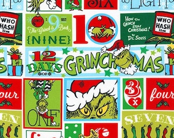 Dr. Seuss&#39; How The Grinch Stole Christmas, By the Numbers, 100% Cotton Fabric, Grinchmas
