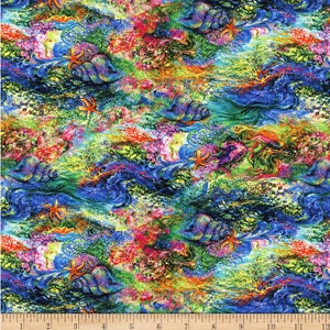 Call of the Sea, Watercolor &quot;Shells&quot;  by 3 Wishes Fabrics,  yard