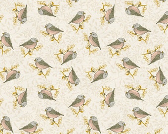 Autumn Breeze Collection, Birds on white - 100% cotton,  Paintbrush Studio Fabrics