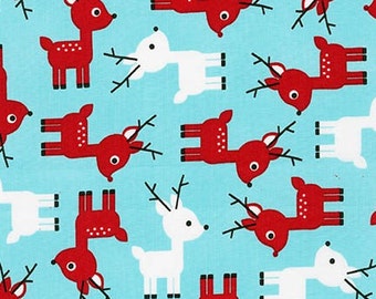 Ann Kelle, Jingle 3, Reindeer on Aqua  Fabric, yard