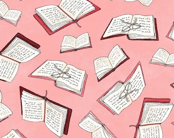 Readerville - Open Books on pink - Maywood Studio - 100% cotton