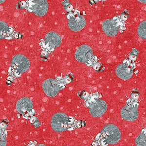 Joyful Tidings! by Blank Quilting fabrics,  Snowman Toss on Red, yard