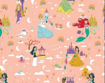 Heart of a Princess  Collection - "All over the World" Princesses in Coral -  from Camelot fabrics,