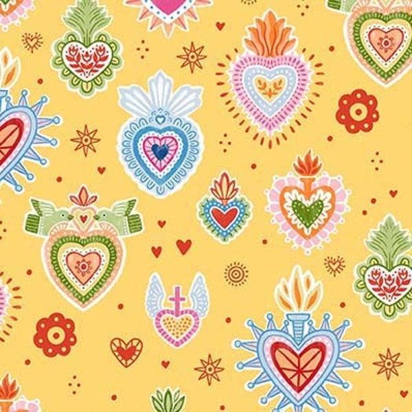 Fiesta collection, "Folk Charms" on  Yellow, Day of the dead, Hearts