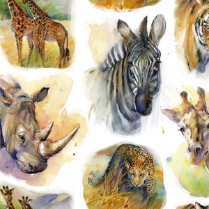 Into the Wild de 3 Wishes Fabrics, impresión digital "Safari Animals"