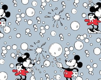 Mickey and Minnie Bubbles on Gray -100%  Cotton on Gray, yard