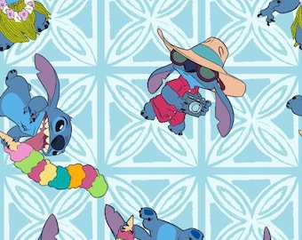 Disney, Lilo & Stitch, "Stitch Toss" on Blue, Cotton fabric