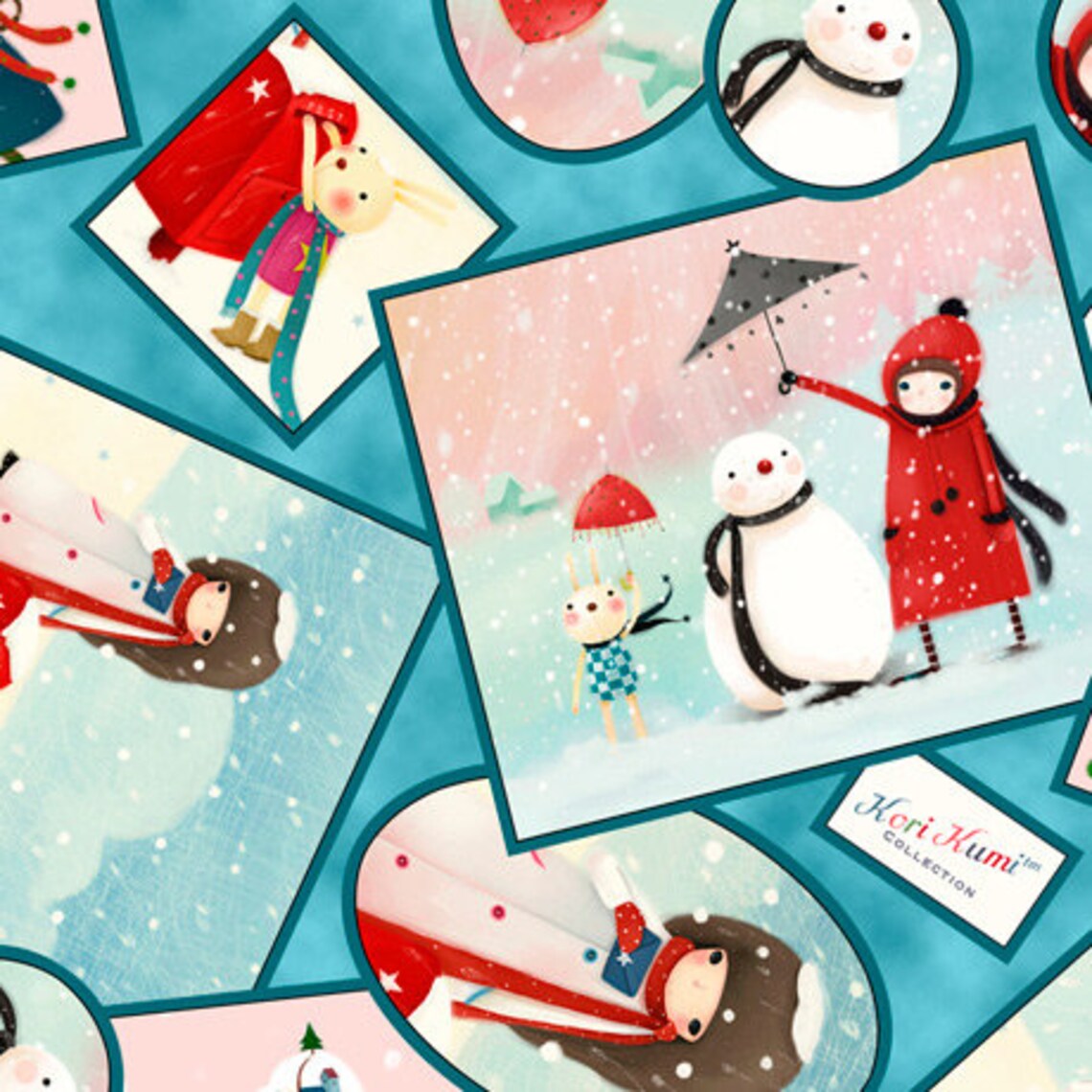 Santoro Kori Kumi Warm Wishes collection Snowmen on Aqua Etsy