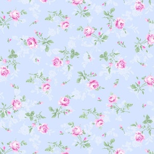 Cottage Charm - Tossed Antique Rose in Blue, 100% cotton fabric