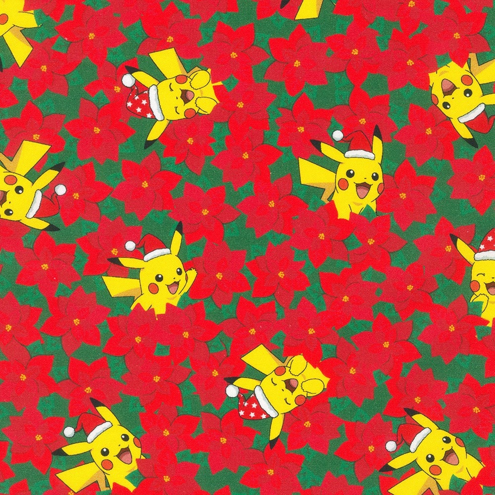 P0KEMON  "Pikachu's Holiday", Gamer fabric, Licensed Pokemon Fabric