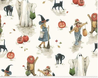 Trick or Treat - Main in Cream- Halloween costumes, ghosts and witches- from Riley Blake Designs,  100% cotton