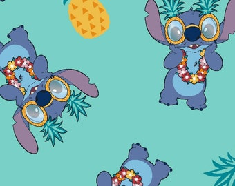 Disney, Lilo & Stitch, "Stitch Pineapple" on green, Cotton fabric, 1 yard