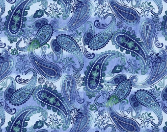 Studio E Fabrics, "Bella Blue Birds",  Paisley on Blue,  100% cotton