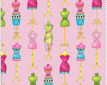 Henry Glass, Cute as a Button, Mannequins on pink polka dots, yard